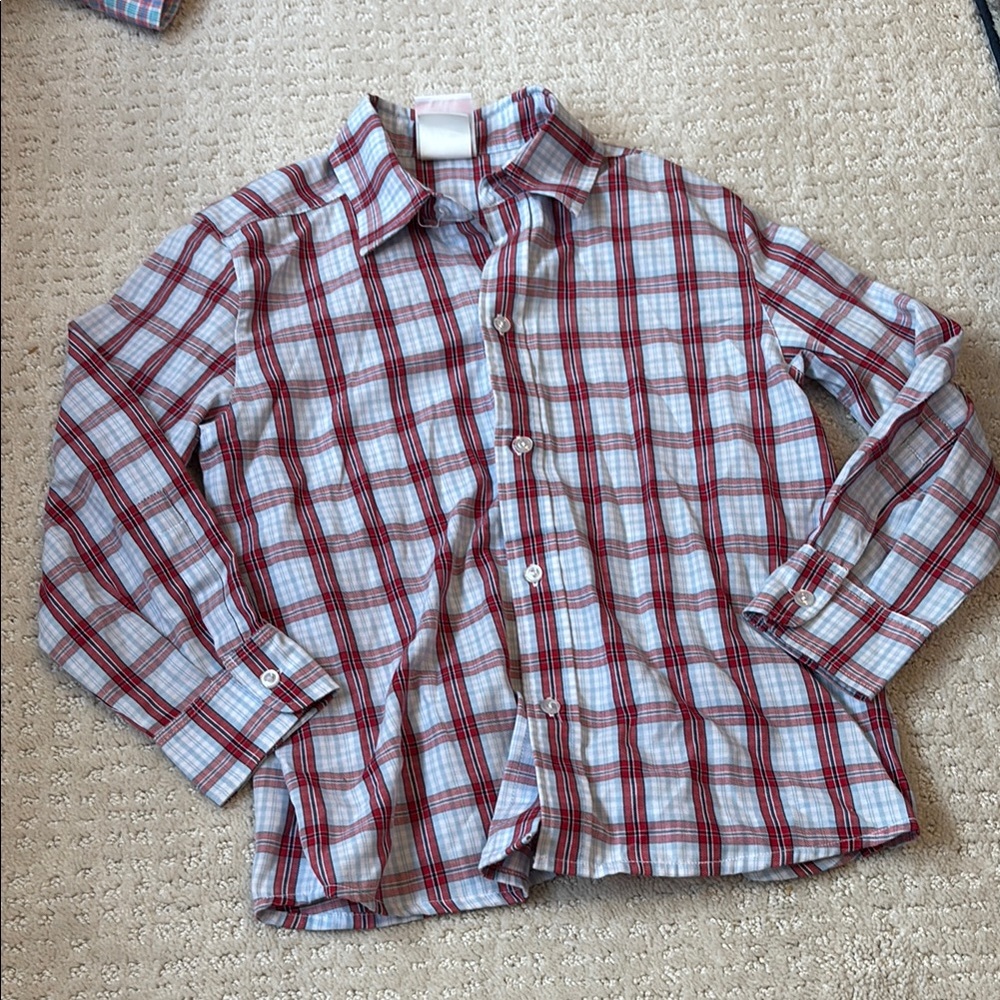 Shrimp and Grits Kids Red Plaid Button Down Shirt